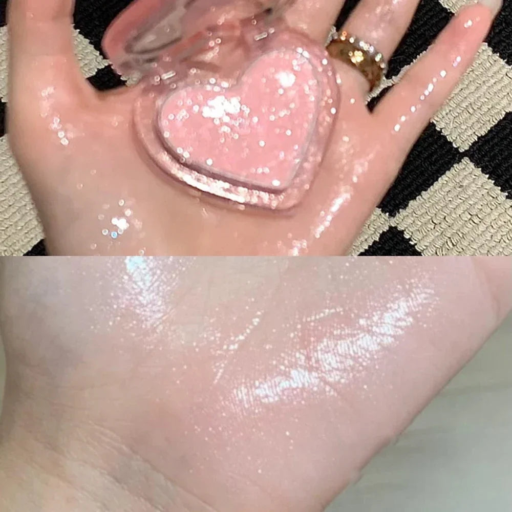 Peach Pink Sparkling High Gloss Powder Highlighter Palette Face Contour Brighten Expansive Jelly Blush Paste Illuminate Makeup Zpaxo