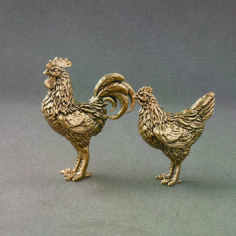 1 Miniatures Copper Rooster Hen Ornaments Solid Brass Small Statue Zpaxo