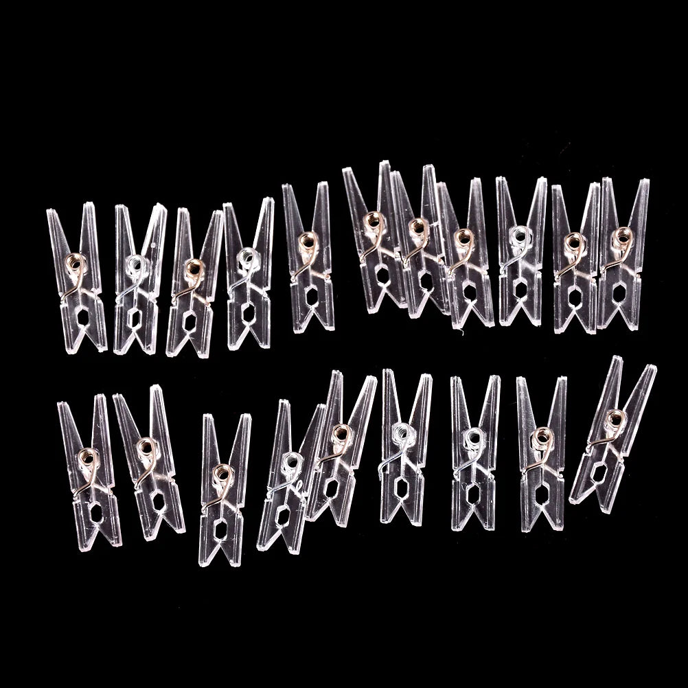 CM20pcs Mini Clear Plastic Doll Clothespin Photo Paper Peg Clips
