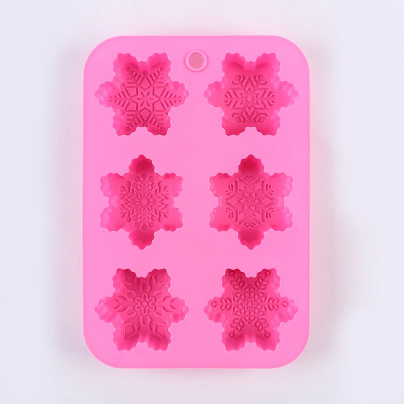 Christmas Snowflake Silicone Candle Mold 6-Cavity Handmade Soap Aromatherapy Ornament Crafts Gypsum Gift Resin Mold Home Decor Zpaxo Pink