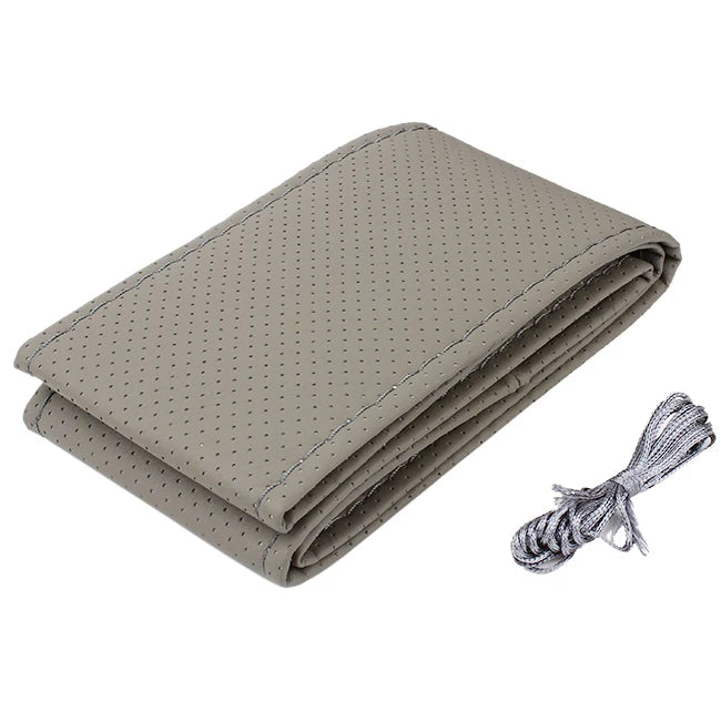 With Needles Thread Car Steering Wheel Cover DIY Leather Decoration Interior Caravan Trailer Truck Off Road 4x4 Auto Accessories Zpaxo GRAY