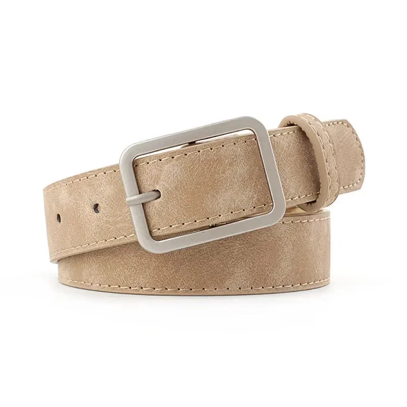 Fashion Square Pin Buckles Belts Women Silver Buckle Leather Jeans