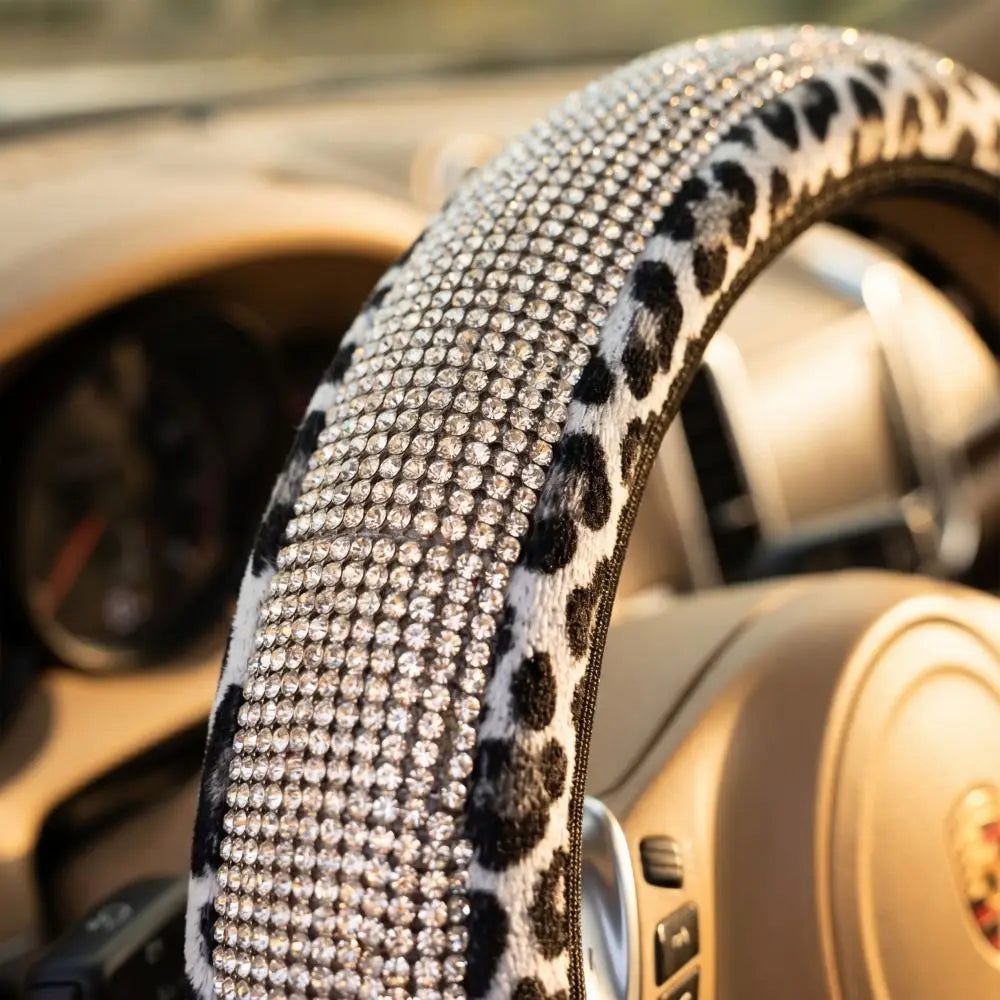 High-end Leopard-print Leather Car Steering Wheel Cover Embedded Zpaxo