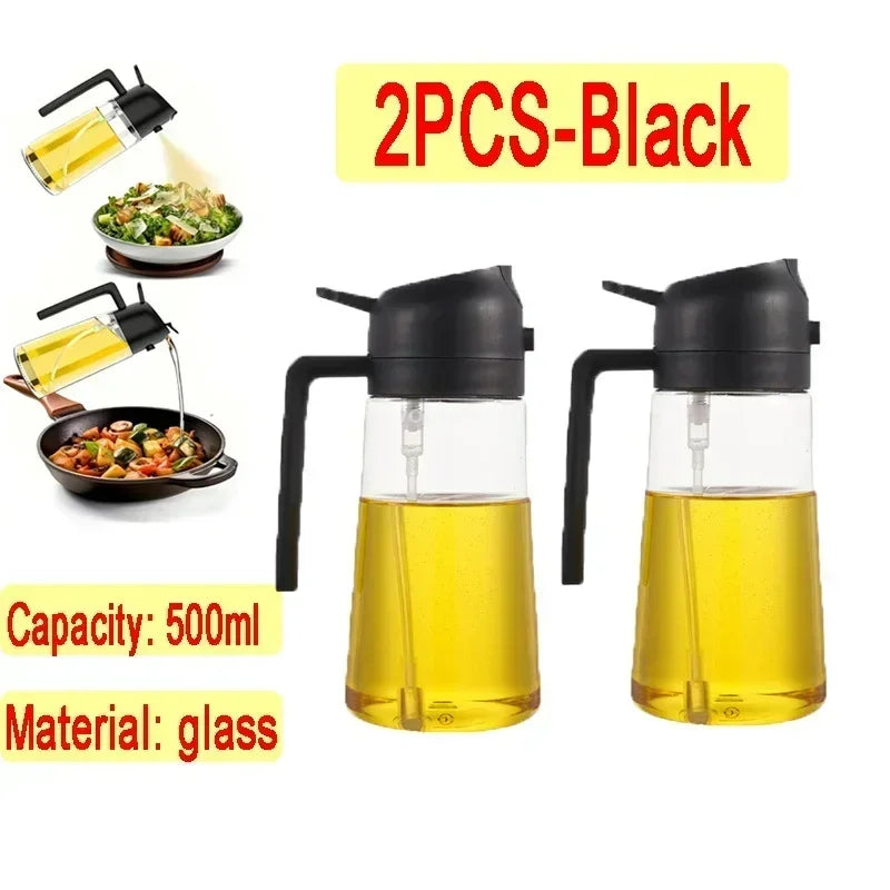Oil Spray Kitchen Glass Oil Spray Bottle 500ml Olive Oil Sprayer Camping BBQ Kitchen Baking BBQ Picnic Kitchen Tools Zpaxo 2pcs-black