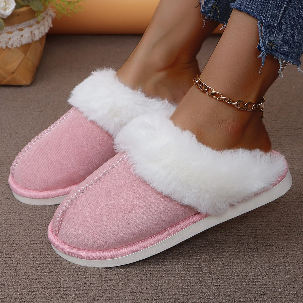 2025 New Women Slippers Lightweight Casual Indoor Slides Female Thicken Plush Home Shoes Woman Closed Toe Warm Cotton Slippers Zpaxo Pink 40-41