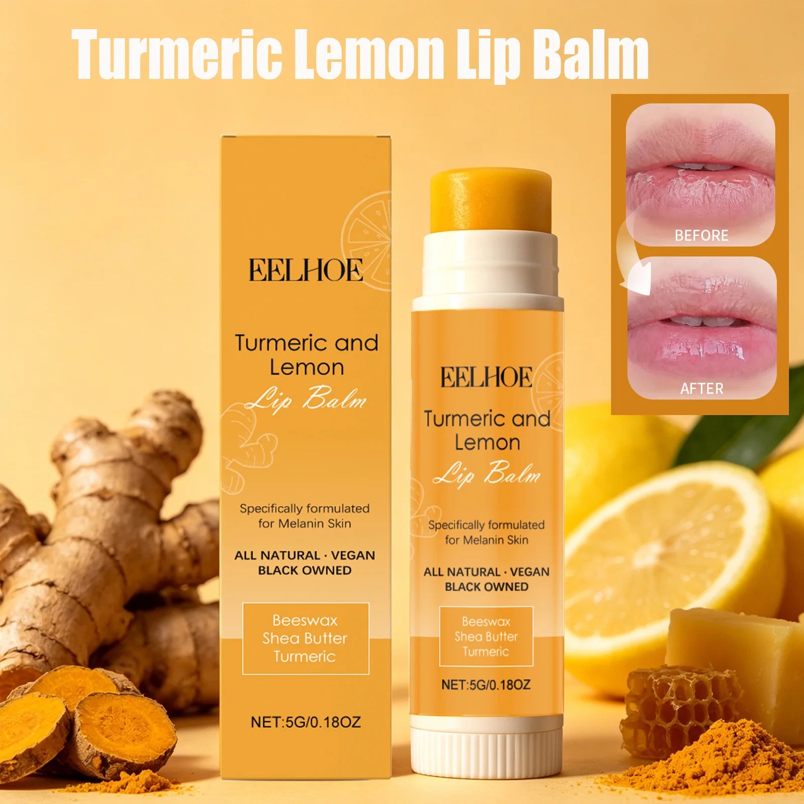 Eelhoe Turmeric Lemon Lip Balm – Brightening & Moisturizing Lip Balm Zpaxo