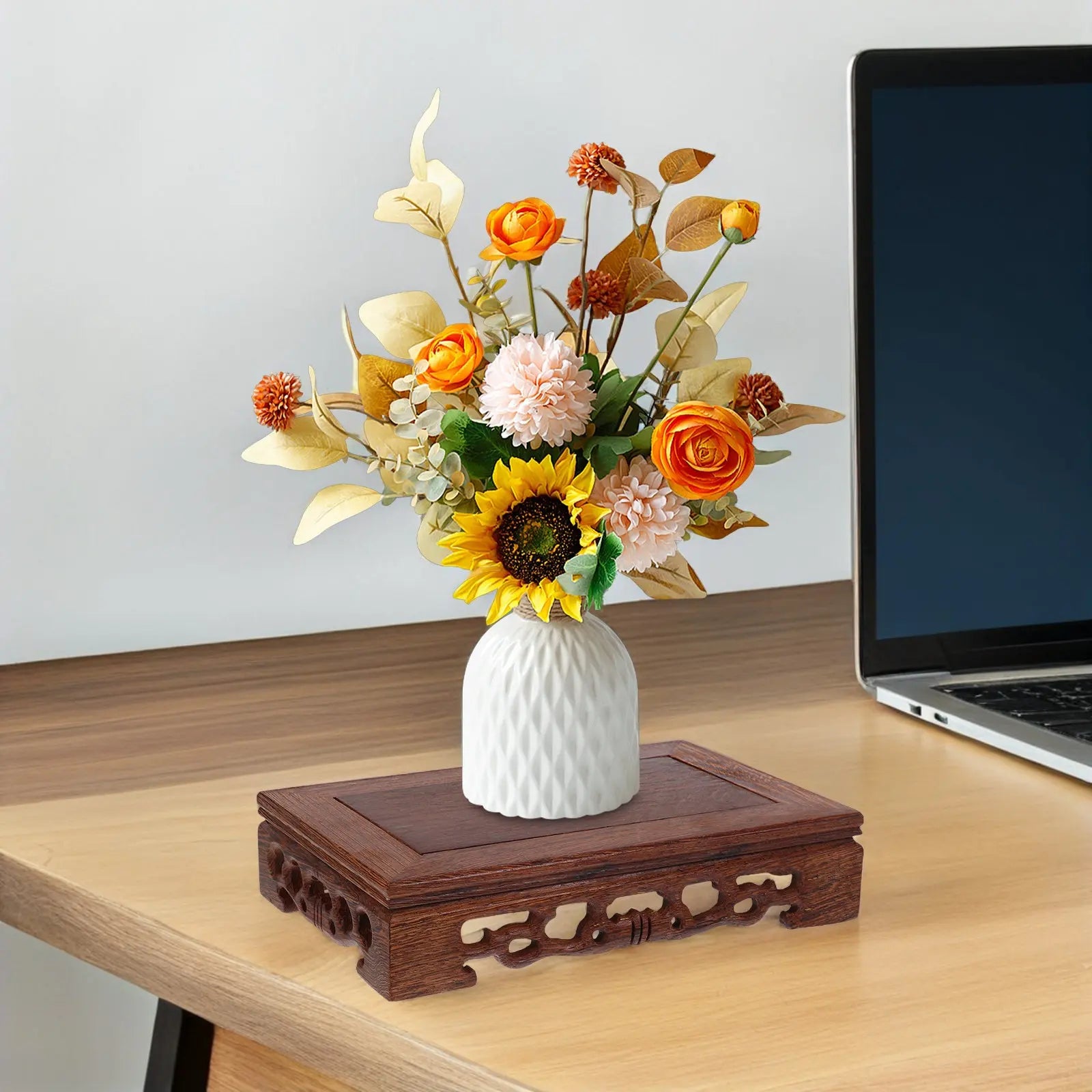 Wood Display Pedestal Rectangular Solid Base Ornament Vase Stone