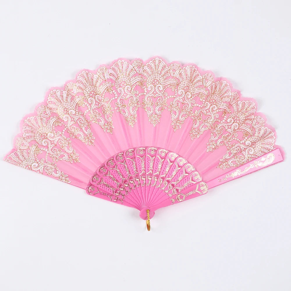Handheld Fans Lace Folding Fans for Dance Performance Photography Wedding Party Zpaxo Pink