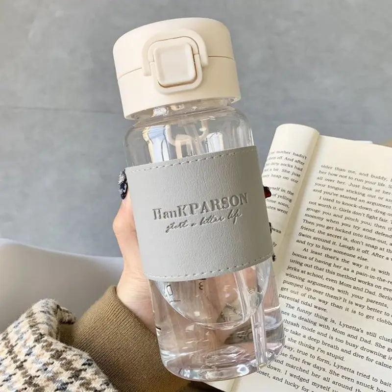 500ml BPA-Free Water Bottle with Straw & Leather Strap Reusable Water Bottle Zpaxo 500ml Grey