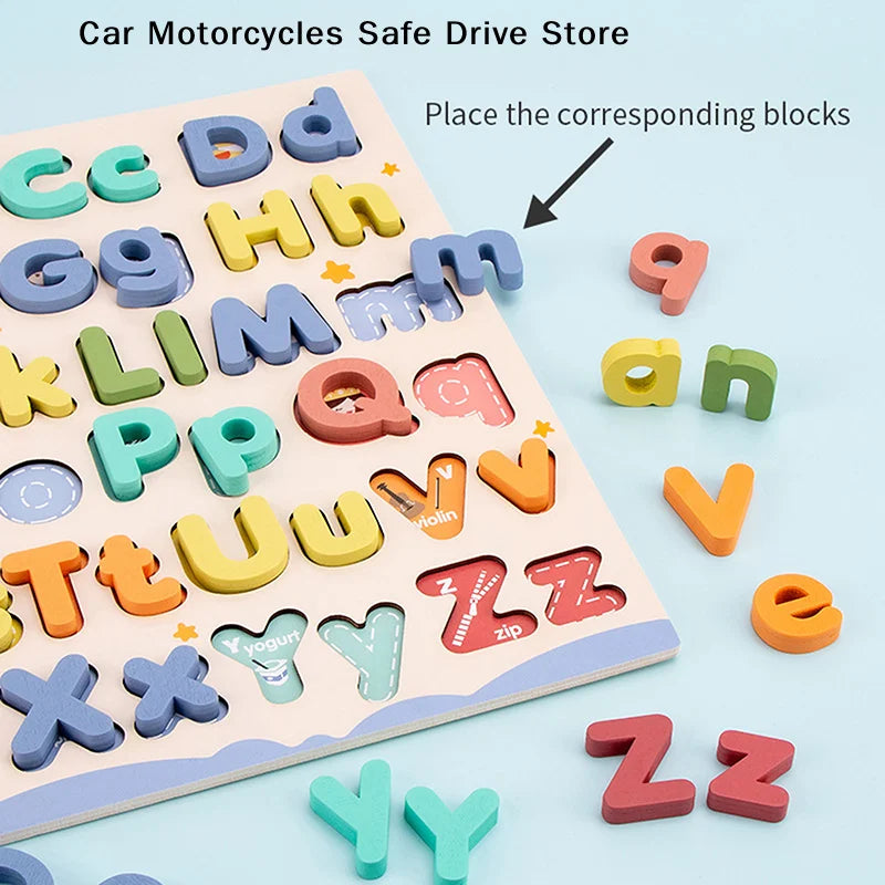 Kids Montessori Wooden English Letter Uppercase Lowercase Letters - Multicolor