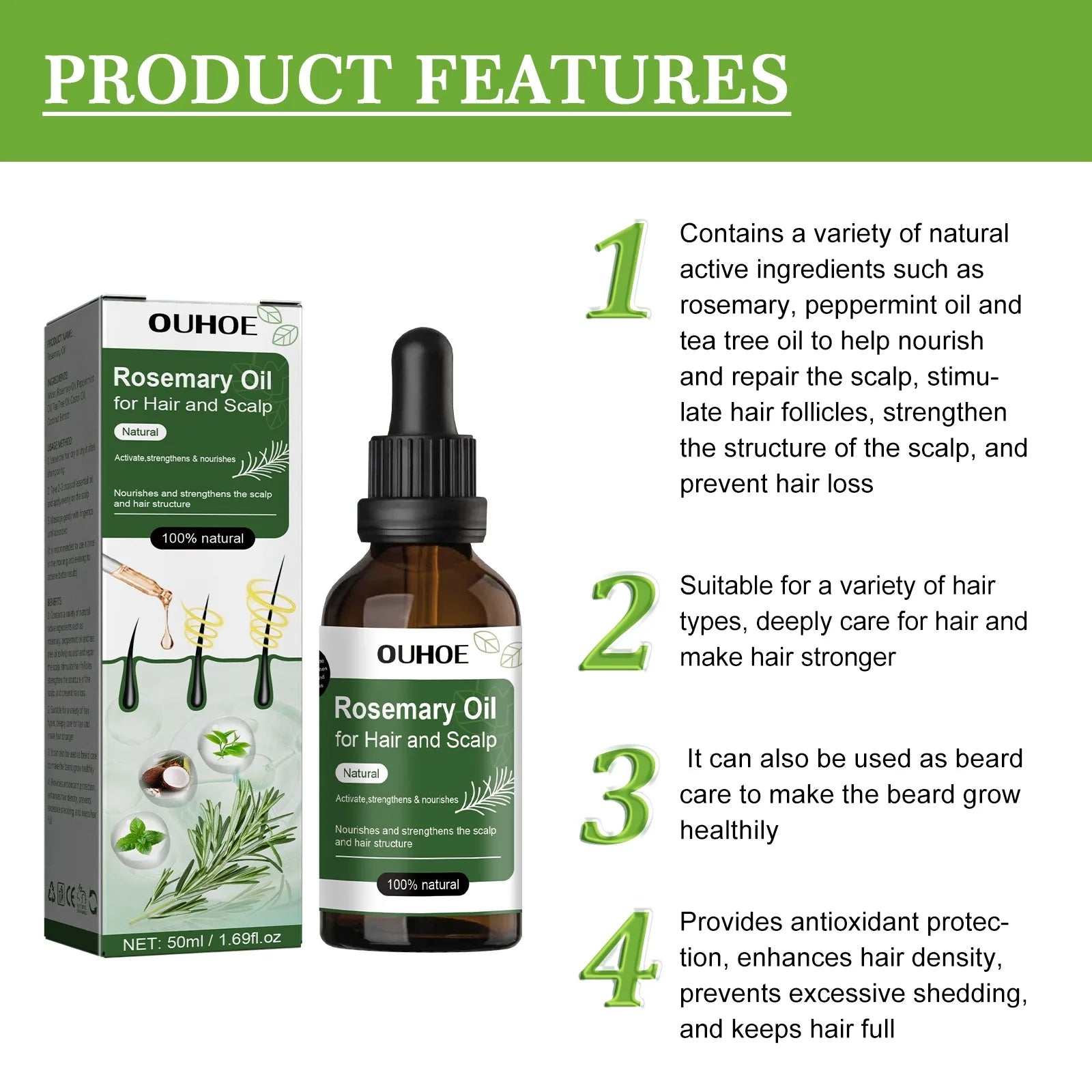 Rosemary Oil for Hair Growth & Loss Prevention – 50ml Hair Growth Oil Zpaxo