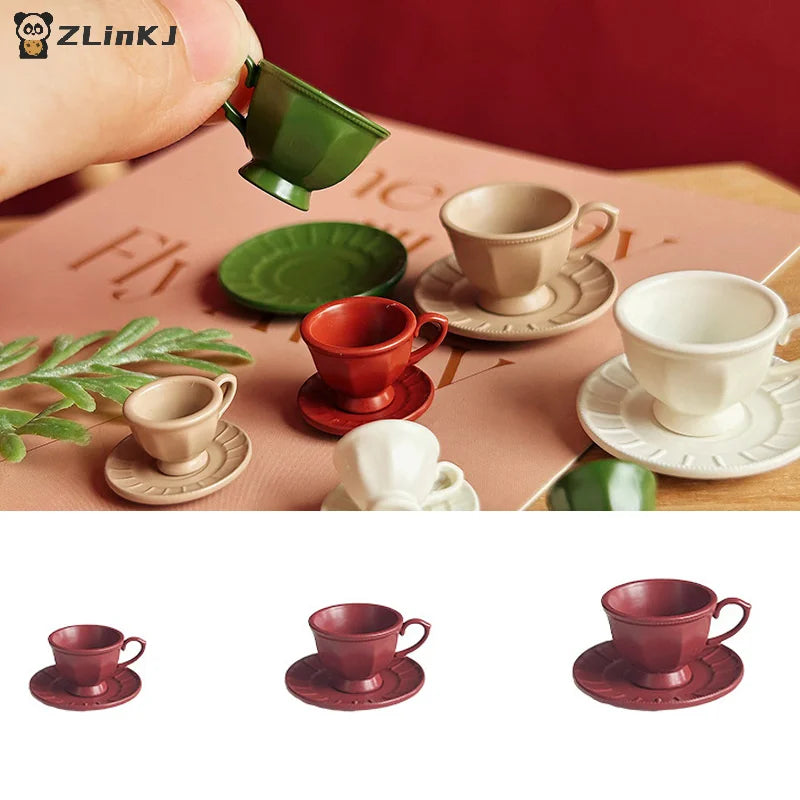▶Miniature Afternoon Tea Scene Decoration Doll Accessories Toys Dollhouse French Mini Coffee Cup And Saucer Kit Zpaxo