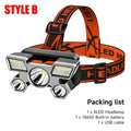 5-LED USB Rechargeable Headlamp – 4 Modes, 18650 Battery