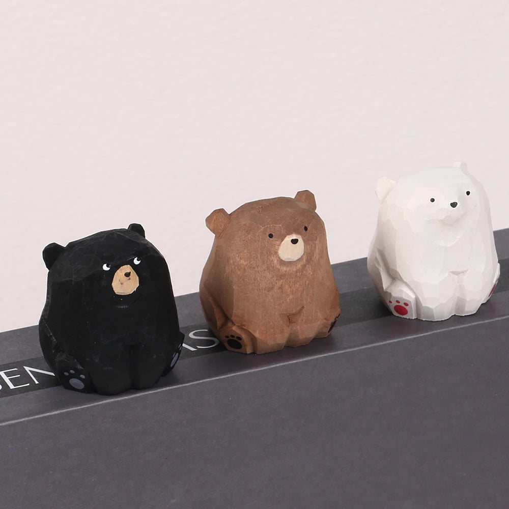 Mini Wooden Bear Figurine Handcrafted Miniature Polar Bear Animal Figurines Office Home Decor Art Carving Work Zpaxo