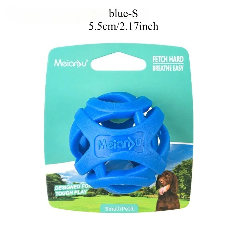 Durable Hollow Elastic Pet Dog Toys Ball Puppy Chew Teeth Cleaning Zpaxo blue-S