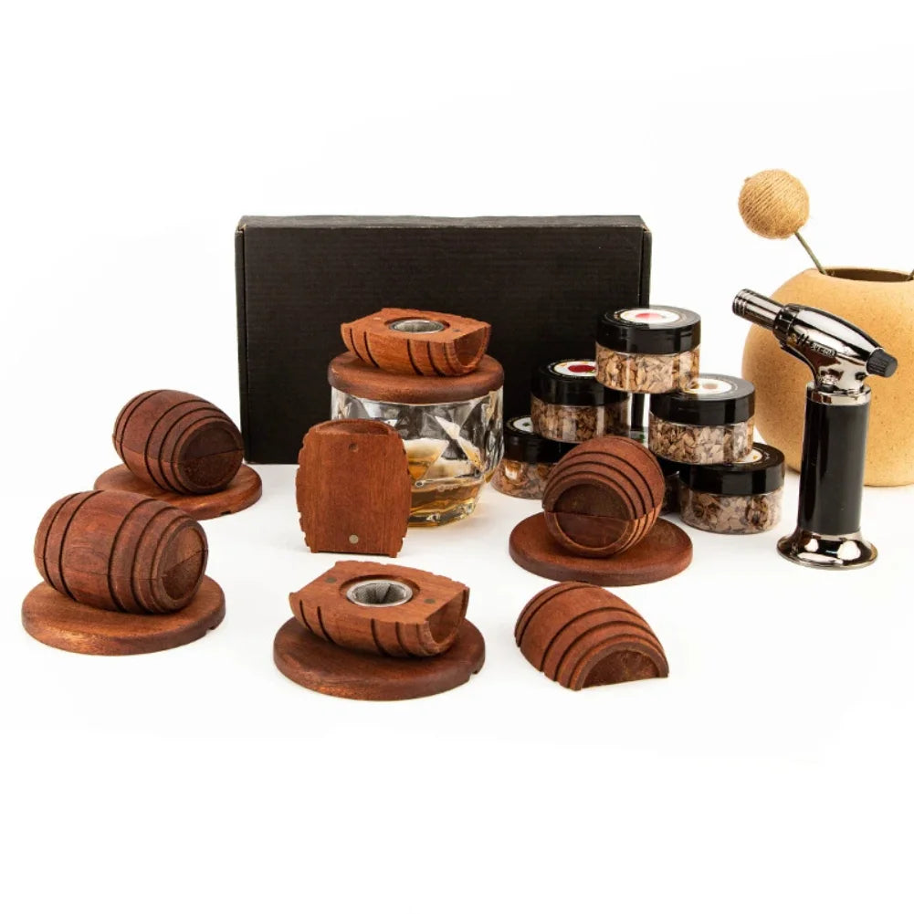 Cocktail Barrel Smoker Set Wood Hood Smoker With4 Flavor Wood Chips Multi-Style Suits For Whiskey Bar Old Fashioned Drink Smoker Zpaxo