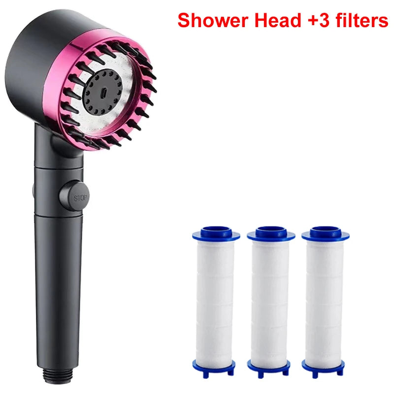 4 Modes Showerhead Pressure Shower Head Water Filtration Massage Zpaxo Purple and 3 Filters