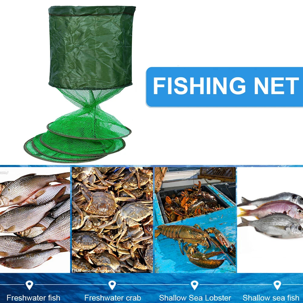 Telescopic Fyke Net Stainless Steel Ring Fishing Basket Portable Fish