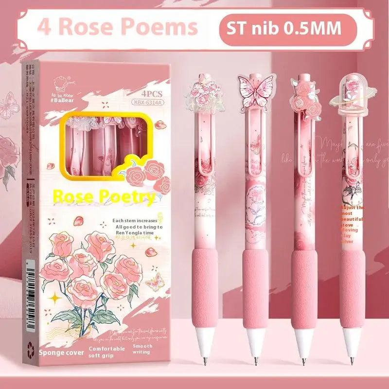 4-Pack Cute Cartoon Retractable Gel Pens – School & Office
