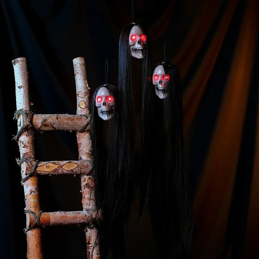 Indoor Eerie Glowing Long Hair Ghost Head Hanging Halloween