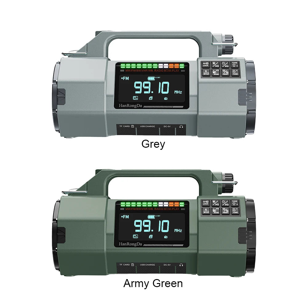 Emergency Hand Crank Radio SOS Alarm LED Flashlight BT Speaker Solar