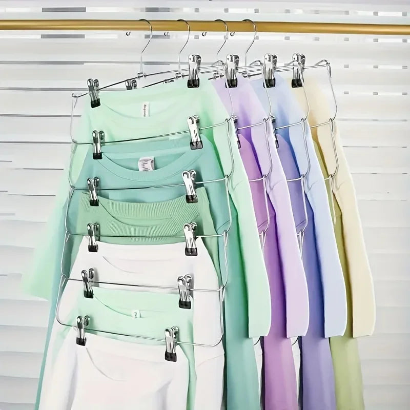 Space-Saving 6-Tier Metal Pants Hanger With Clips - Durable, Multi-Layer Storage For Skirts And Trousers, Black Zpaxo black