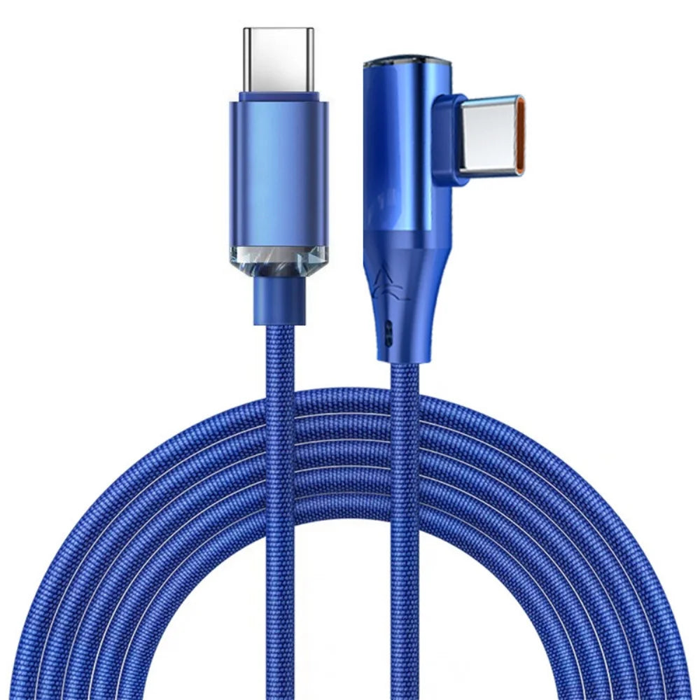 90° USB-C Fast Charging Cable PD 120W | 1m & 2m Right Angle USB-C Charging Cable Zpaxo Blue 0.25m