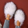 Winter Luxury Outdoor Anti Slip Slippers Women Soft Flat Bottom Slides Women Fashion Fur Slippers Fluffy Cute Plush Women Shoes Zpaxo WHITE 36-37