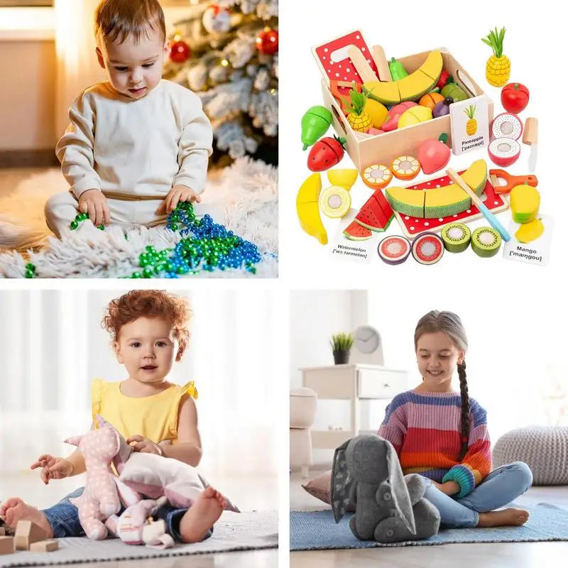 Wooden Play Food Set Colorful Play Kitchen Food Toy Wooden Educational Toys Learning Flashcard Set Play Kitchen Accessories For Zpaxo