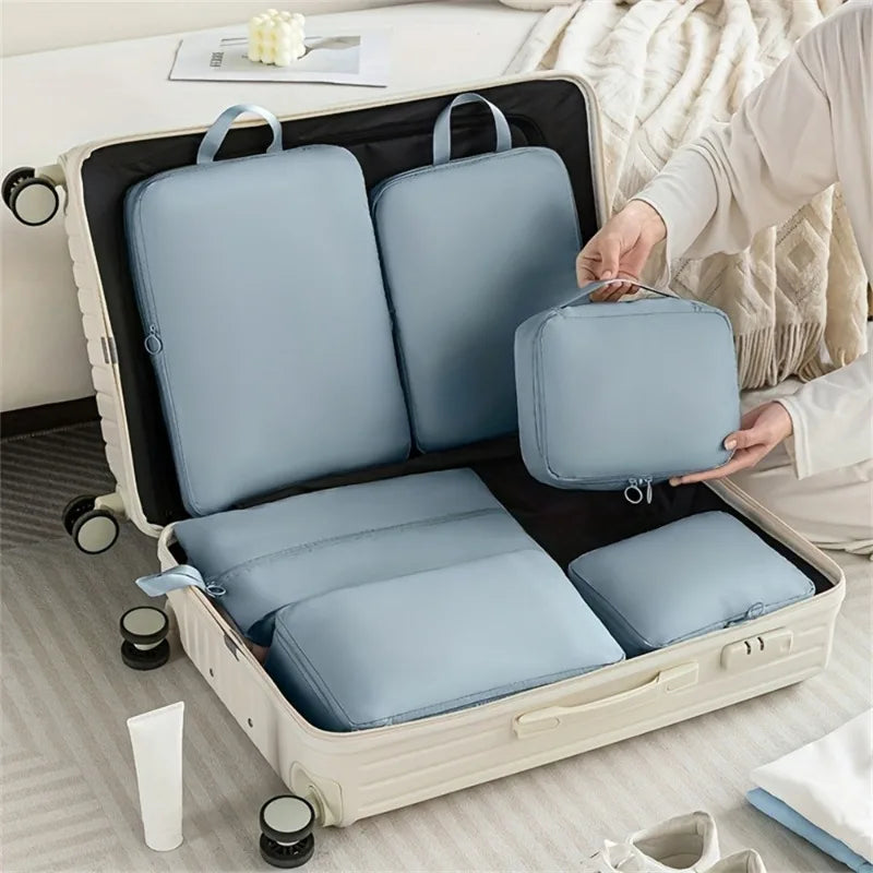 Easy-clean Compression Packing Cubes Polyester Travel Organizer Zpaxo blue-6pcs