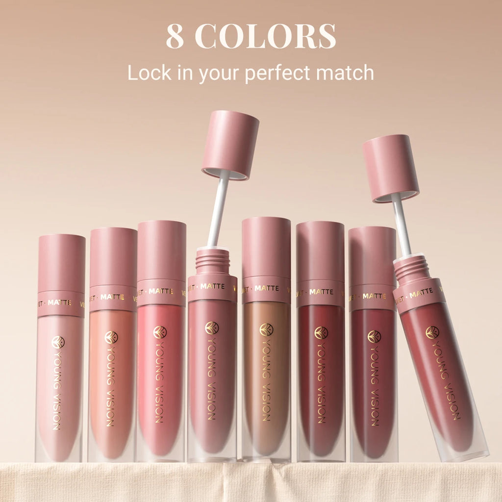 8 Color Nude Brown Matte Liquid Lipstick Velvet Sexy Dark Red Lip Glaze Non-stick Cup Not Easy To Fade Lip Gloss Lipstick Makeup Zpaxo