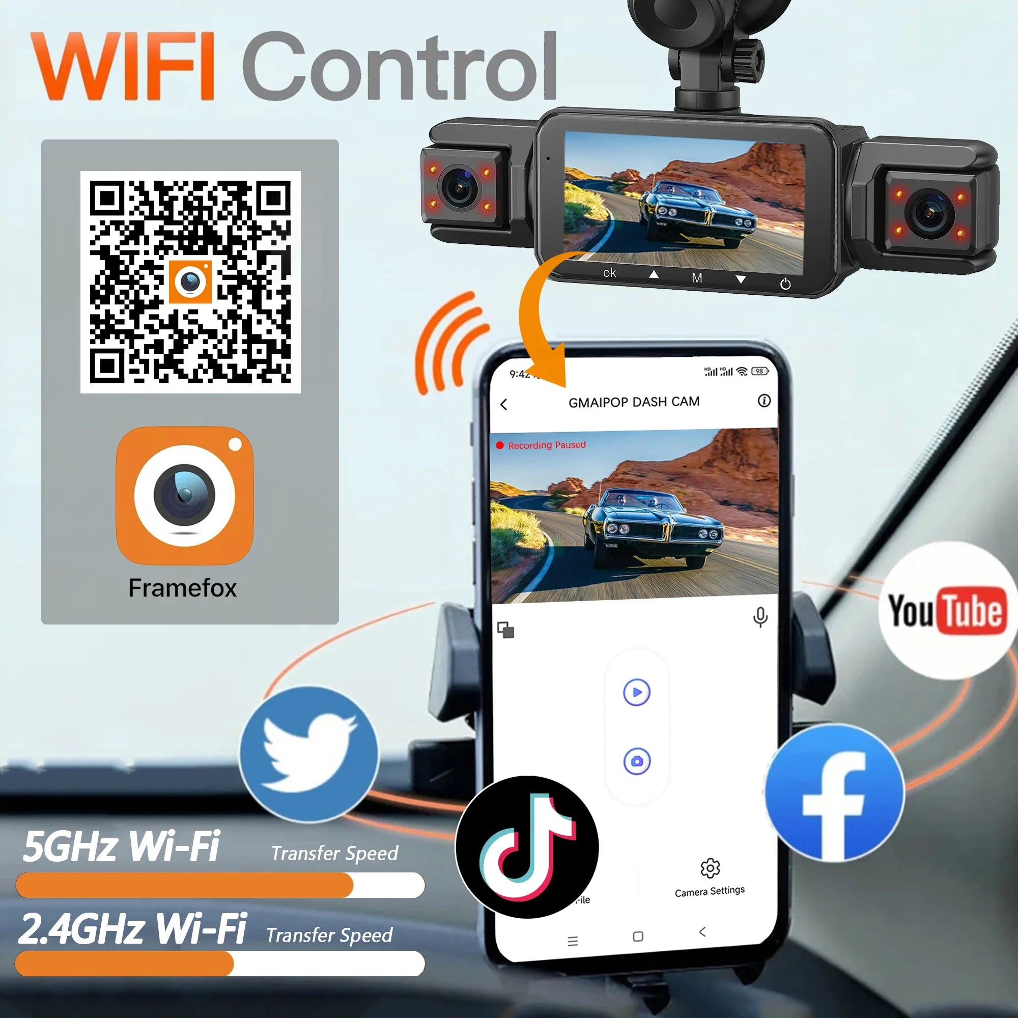 4 Channel Car Dash Cam Wifi FHD 1080P Black Box Night Vision Loop Zpaxo