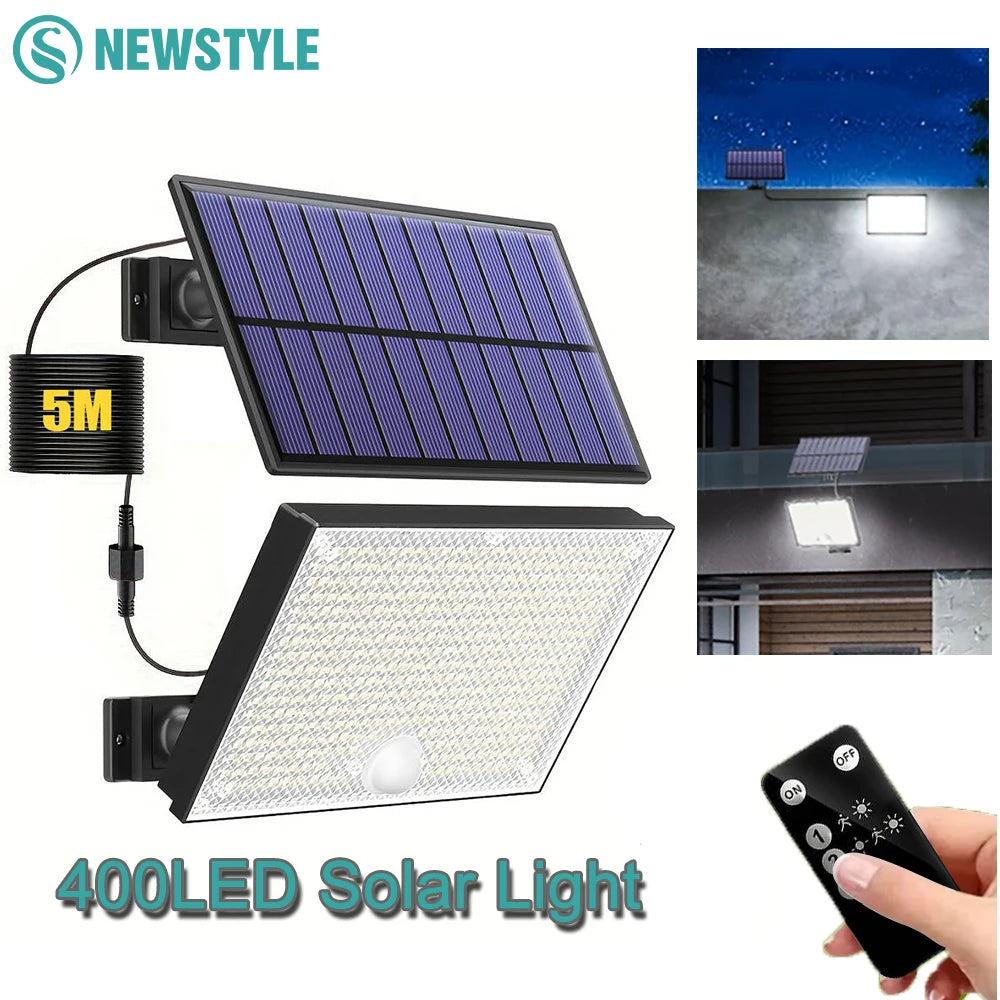 400LED Solar Motion Sensor Security Light 3 Modes Waterproof Solar Powered Outdoor Wall Light Energy-Saving Flood Light Garden Zpaxo