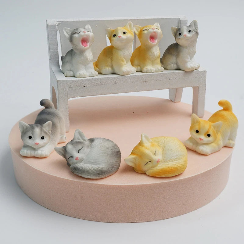 Resin Cats Ornament Kitten Figurine Animal Miniature Fairy Garden Doll House Decoration DIY Micro Landscape Home Decor Zpaxo