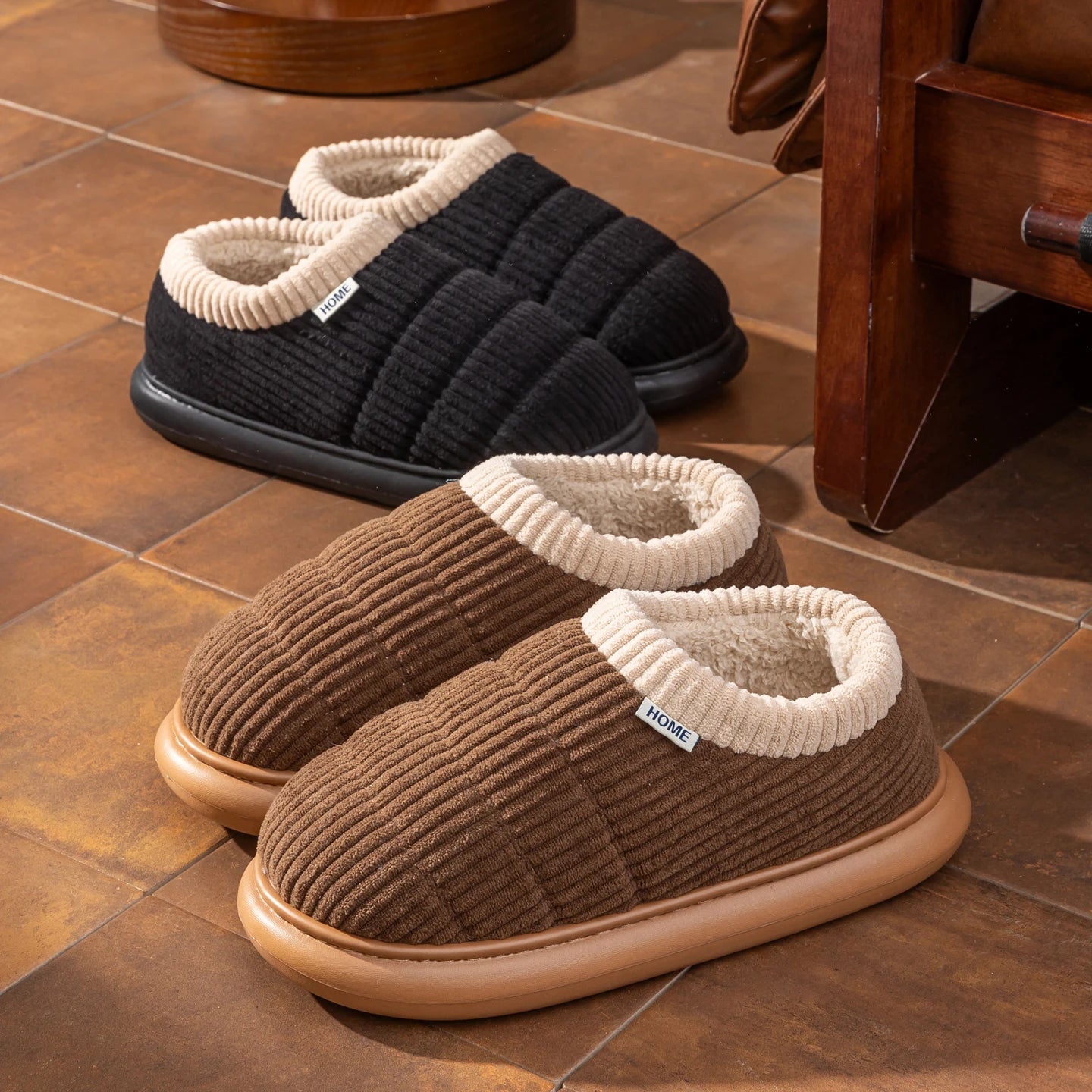 Non-slip Winter Slippers Men Fleece-lined Thermal Indoor Outdoor