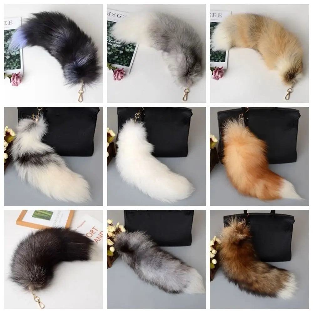 Pompoms Animal Tail Keychain Bags Charm Keys Holder Plush Black Brown Zpaxo