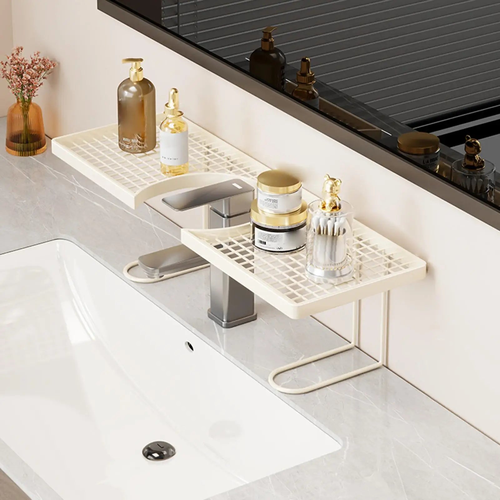 Sink Organizer Rack Kitchen Vertical Storage Faucet No Mounted Shower