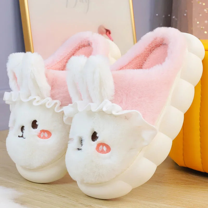 White Rabbit Hare Slippers Women's Cute Animal Platform Home Mules