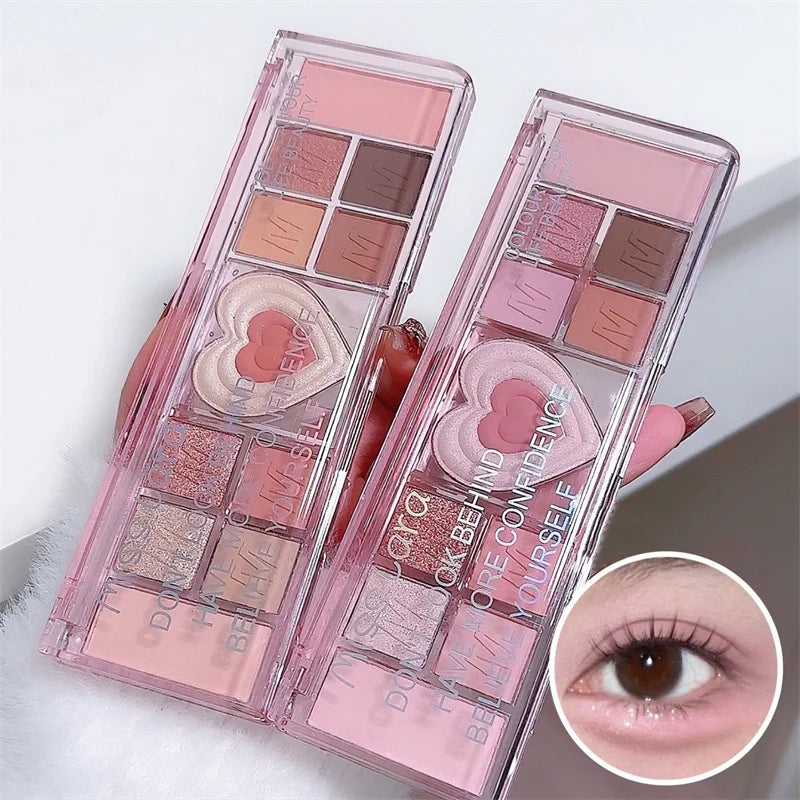 12Colors Love Heart Pink Eyeshadow Palette Natural Cool Tone Low Zpaxo