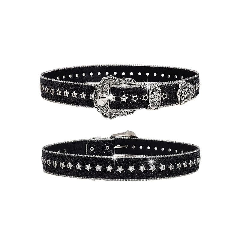Eye-catching Rhinestone Gothic Belts Girls Western Cowboy PU Leather Zpaxo