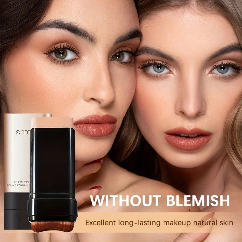 Watery Double-Headed Foundation Stick with Brush, Natural Long-Lasting Flawless Makeup For Facial Concealer Cosmetics Zpaxo