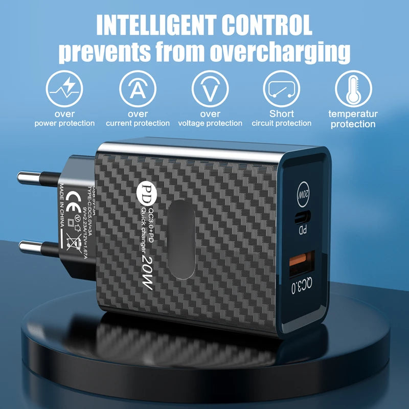 20W PD Fast Charging Mobile Phone Charger EU US Charge Plug Adapter