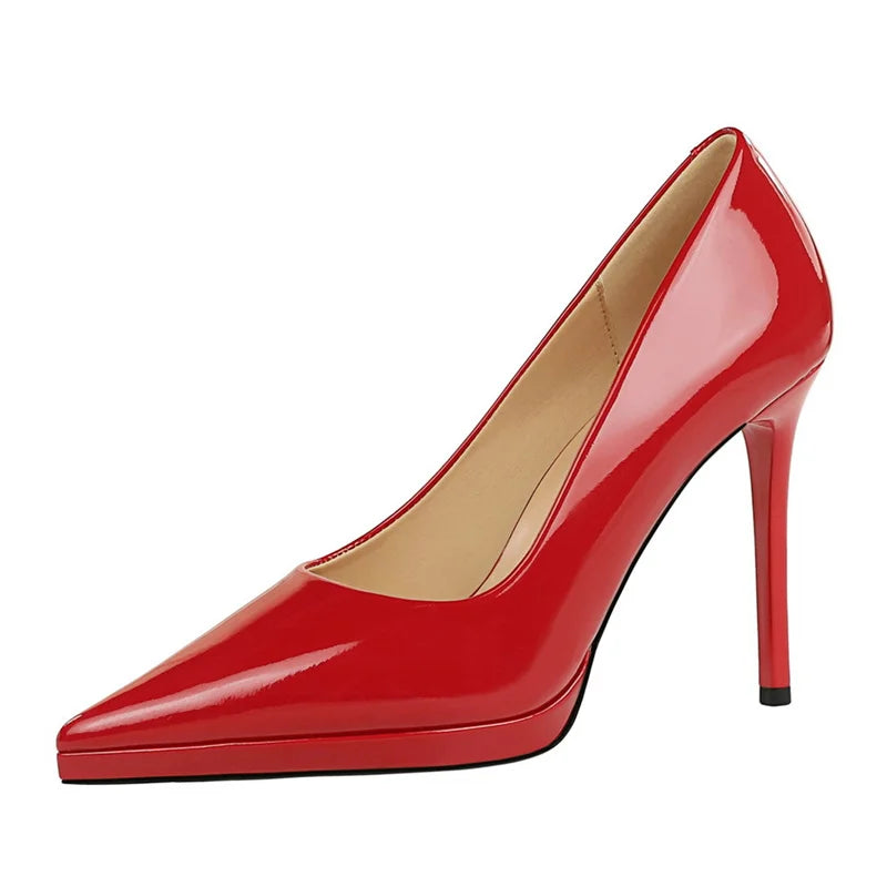 Heels Fashion Banquet Thin Heel Patent Leather Shallow Mouth Pointed Zpaxo