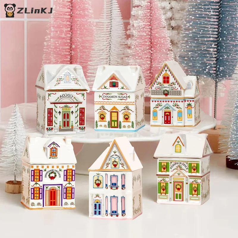 ▶1PCS Holiday Village Spice House Set, Mini Christmas Gingerbread Houses Jars, Kitchen Countertop Festive Decor, New Year Gifts Zpaxo