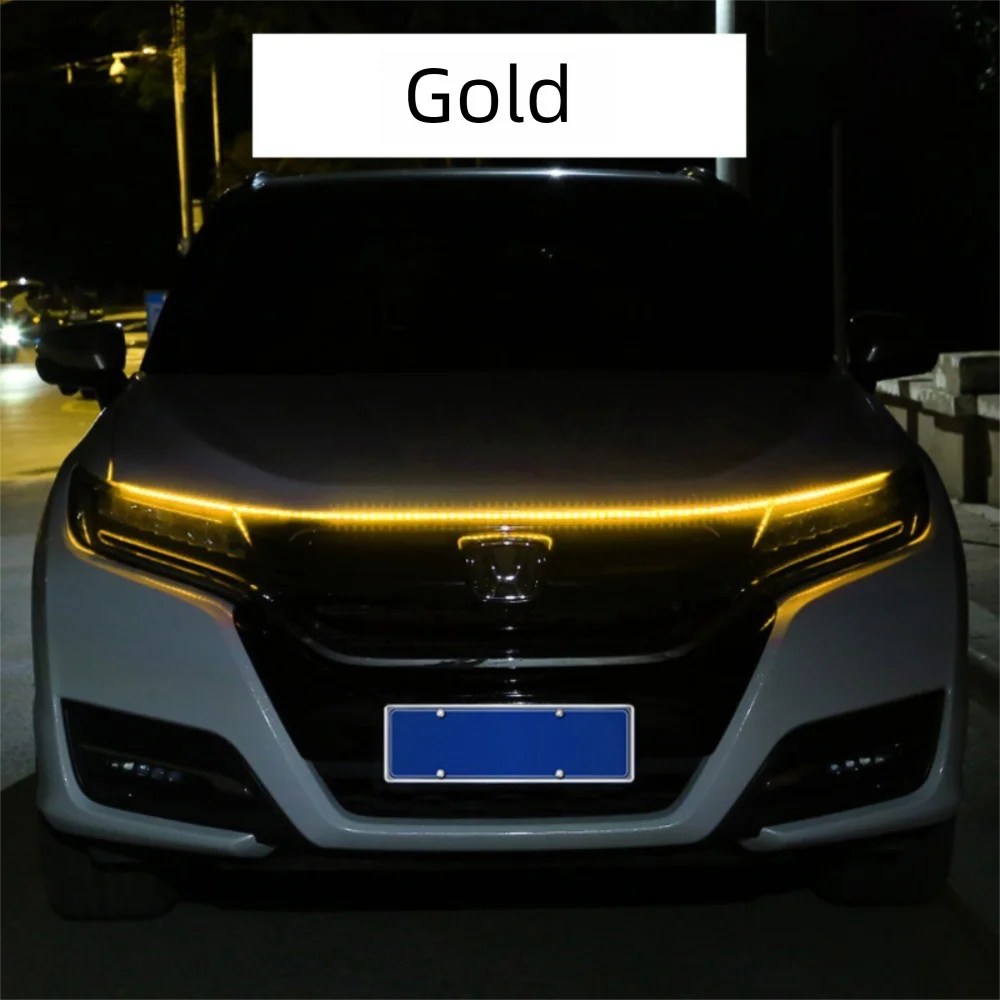 Waterproof Dynamic Meteor Car Hood Lights Strip 12V Cuttable LED Zpaxo Gold 150cm