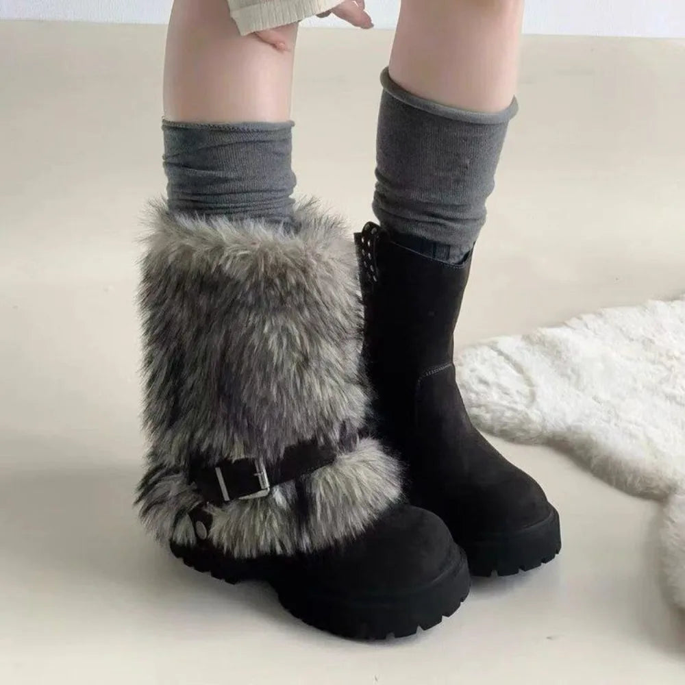 Fur Women Snow Boots Fashion Platform Shoes Warm Casual Sport 2025