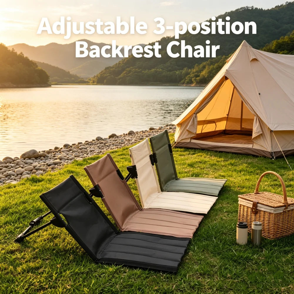 3-Position Adjustable Backrest Folding Floor Chair Storage Pocket