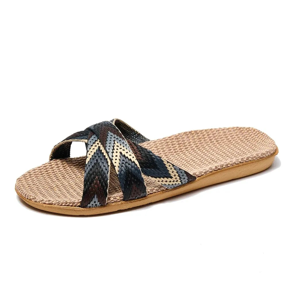 Indoor Slippers Women Home Shoes Lightweight Linen Couple Zpaxo Black 35-36