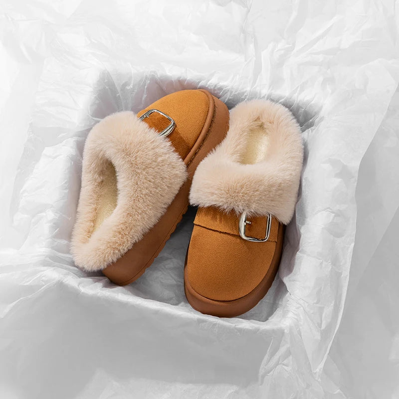 Winter Warm Fluffy Slippers Women Thick Sole Non Slip Plush House
