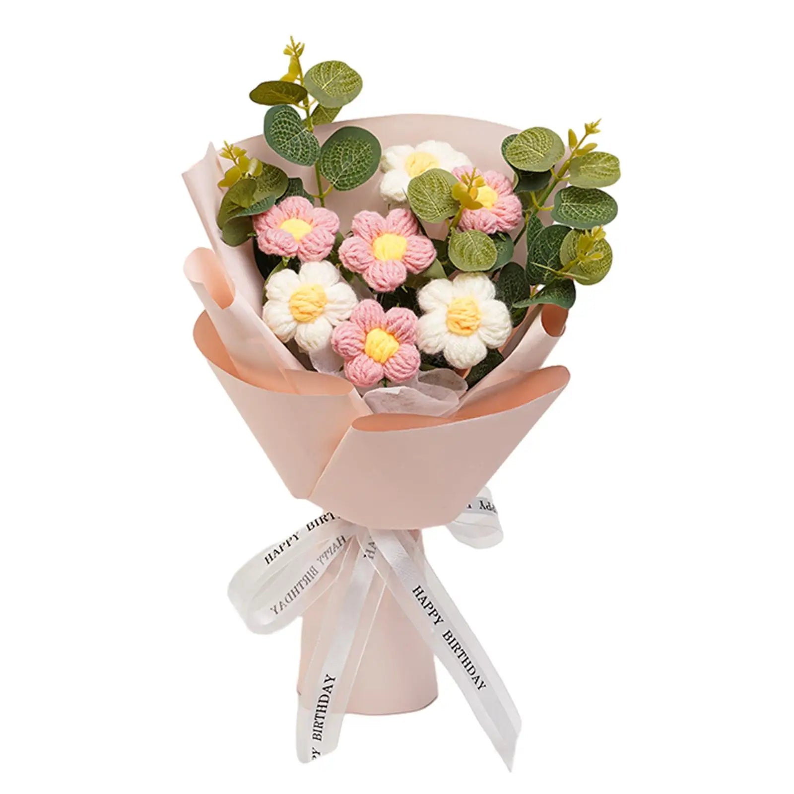 Crochet Flower Bouquet Mother Day Gift Decoration Woven Bouquet for Girl Friend Thanksgiving Festival Wedding Mother's Day Zpaxo Pink